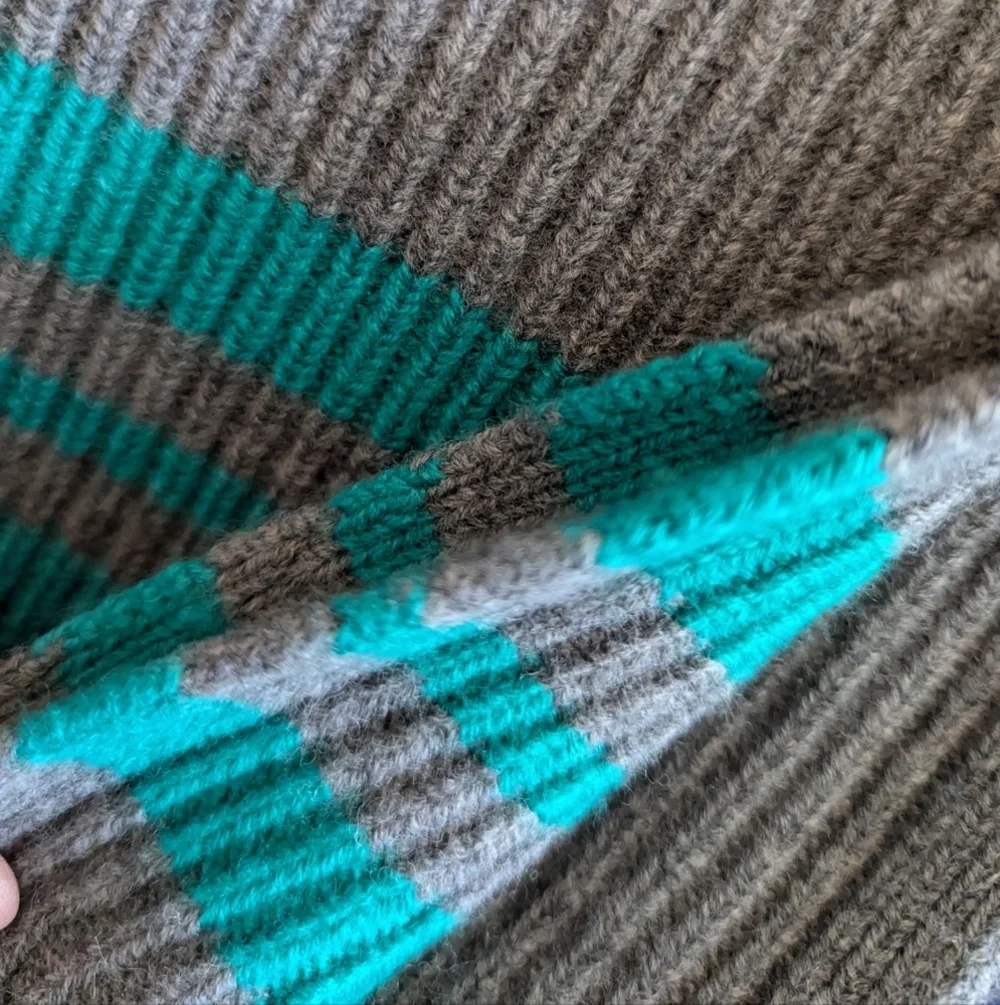 Lululemon Athletica Wool Gray Teal Striped Scarf Soft Comfy Warm